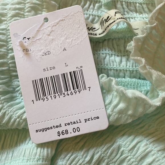 NWT Free People Caroline Mock Turtleneck Smocked Top Iced Aqua Mint Top - Picture 8 of 9